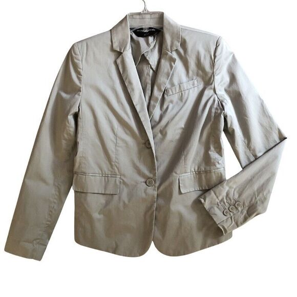 Norma Kamali for Revolve Cotton Poplin 2 Button Blazer Womens Sz 6 Khaki Classic - Picture 1 of 13